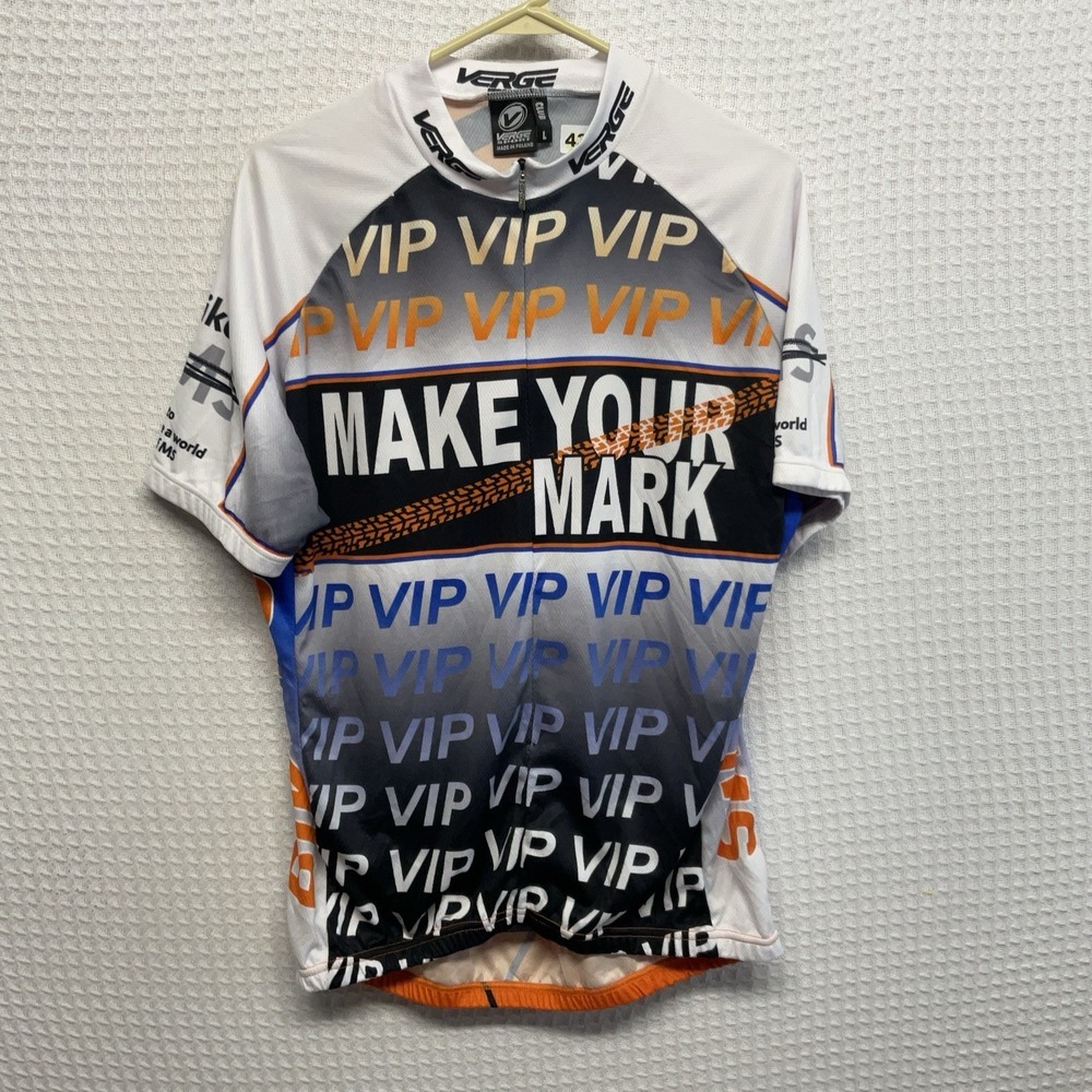 VERGE SPORT Cycling Jersey Men's Size Large Blue Orange 3/4 Zip Short Sleeve